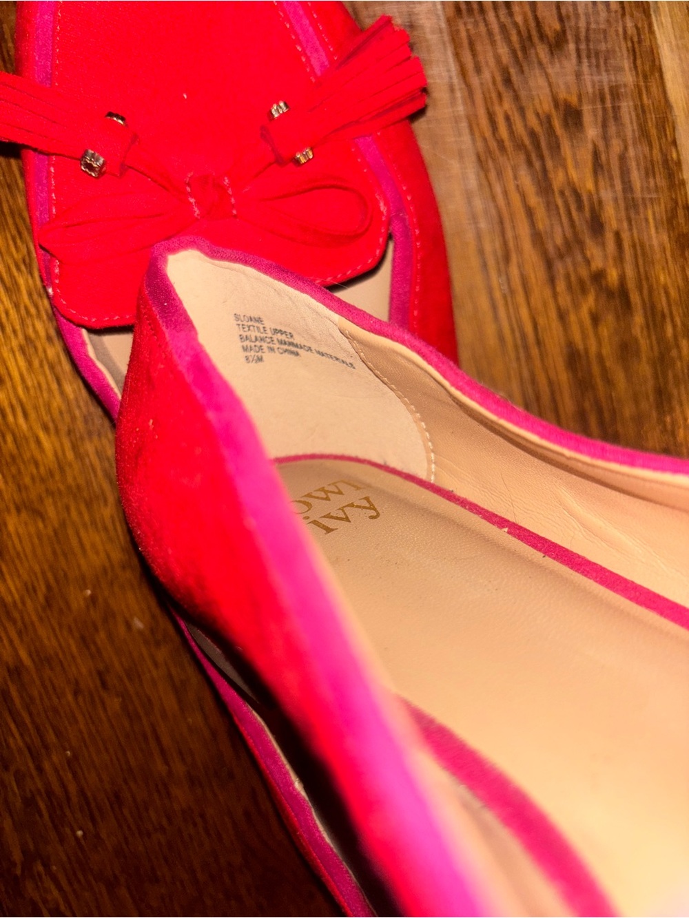 Crown & Ivy Sloane Red Pink Suede Tassel Bow Loafers Flats Shoes 8.5 Pointed Toe - Picture 6 of 6
